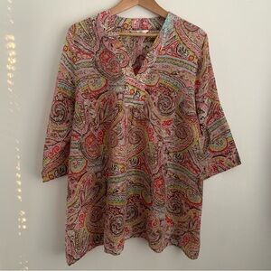 David Nieper Pink Cotton Silk Paisley Tunic